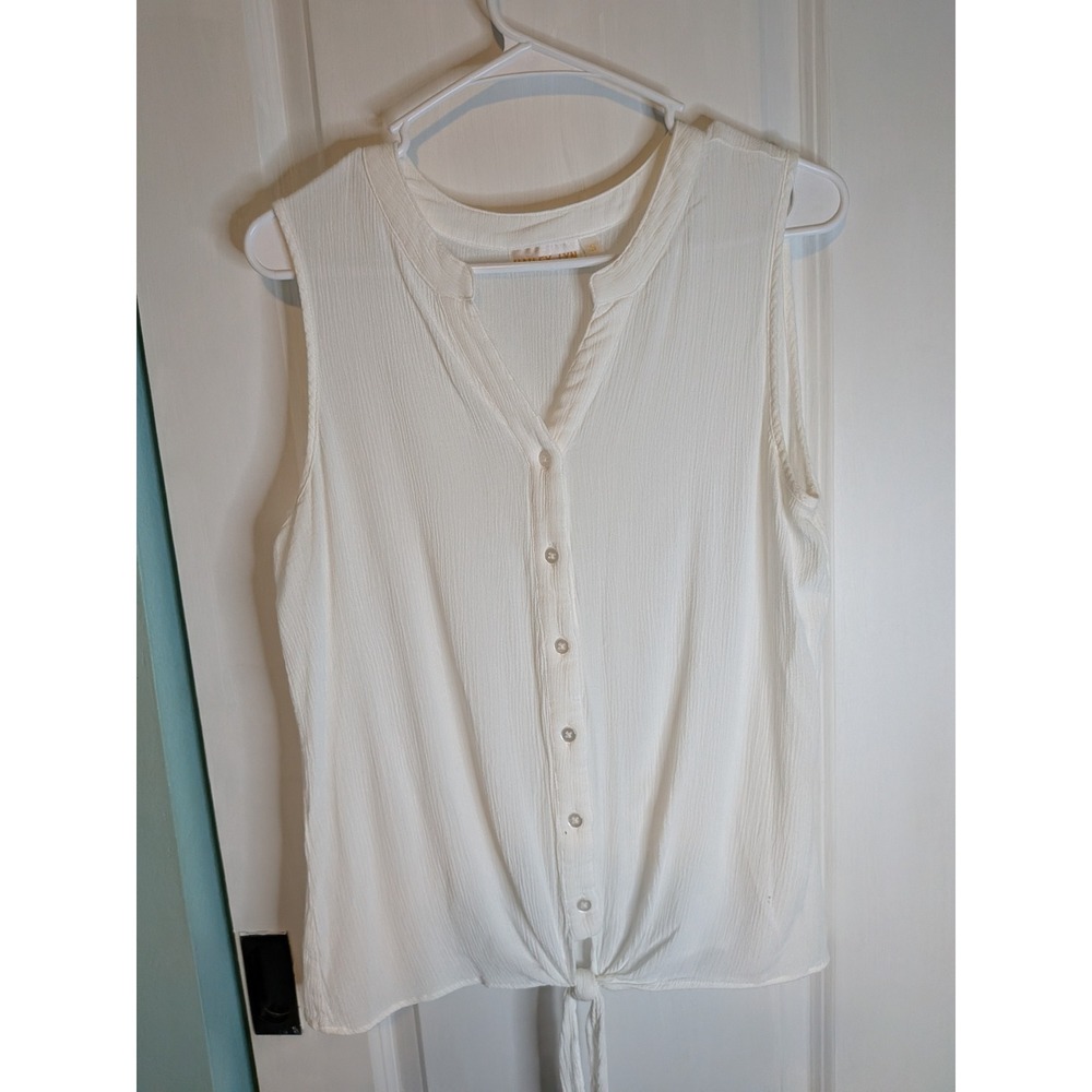 Hailey Lyn White Textured Gauze Sleeveless Button Down Tie Front Top Small